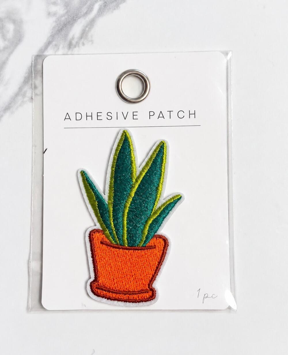 Embroidered Potted Plant Adhesive Patch Green Orange 2” x 2” Craft Applique